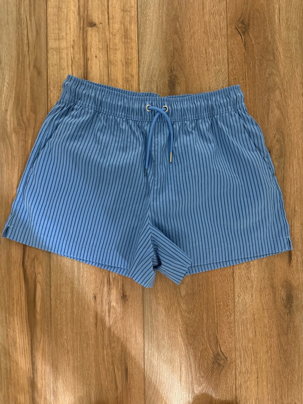 Athleta Sky Blue Thin-Stripe Athletic Shorts